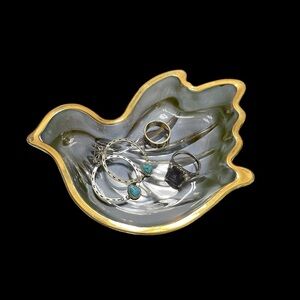 Mikasa Golden Dove Sweet Dish Peace Crystal Gold Trim Trinket 6.5”x5"x1"